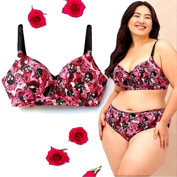 torrid Other - Torrid Pink Rose Skull Push-Up Wire-Free Microfiber 360° Back Smoothing Bra NWT